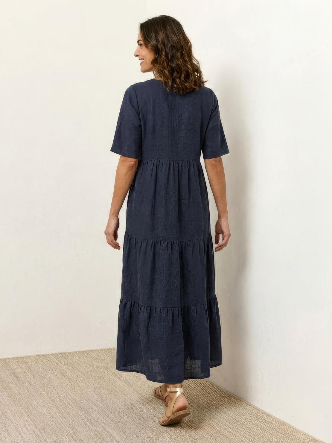 Brooklyn - Abito lungo bohémien da donna con scollo a V e balze