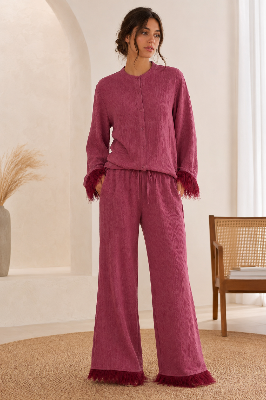 Vanessa - Women's Feather Trim Two Piece Set - photo 2