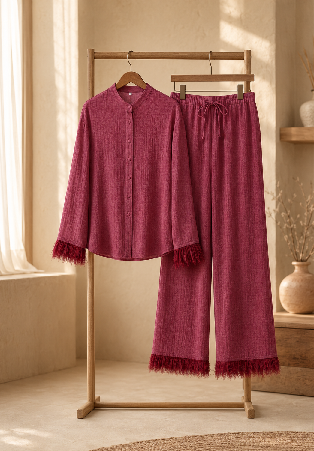 Vanessa - Women's Feather Trim Two Piece Set - photo 3