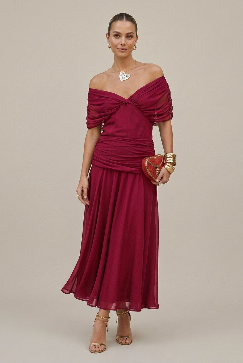 Women's Wedding Guest Off Shoulder Wrap Maxi Dress