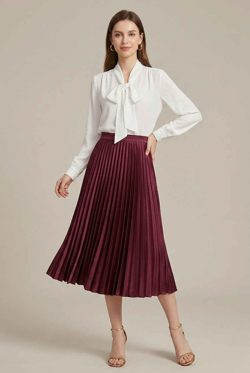 Women’s Pleated High-Waist Midi Skirt, Elegant A-Line Silhouette, Flowing Occasion Skirt