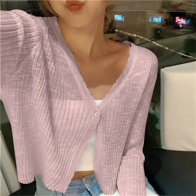 Women's Lightweight Ribbed Knit Button-Up Cardigan