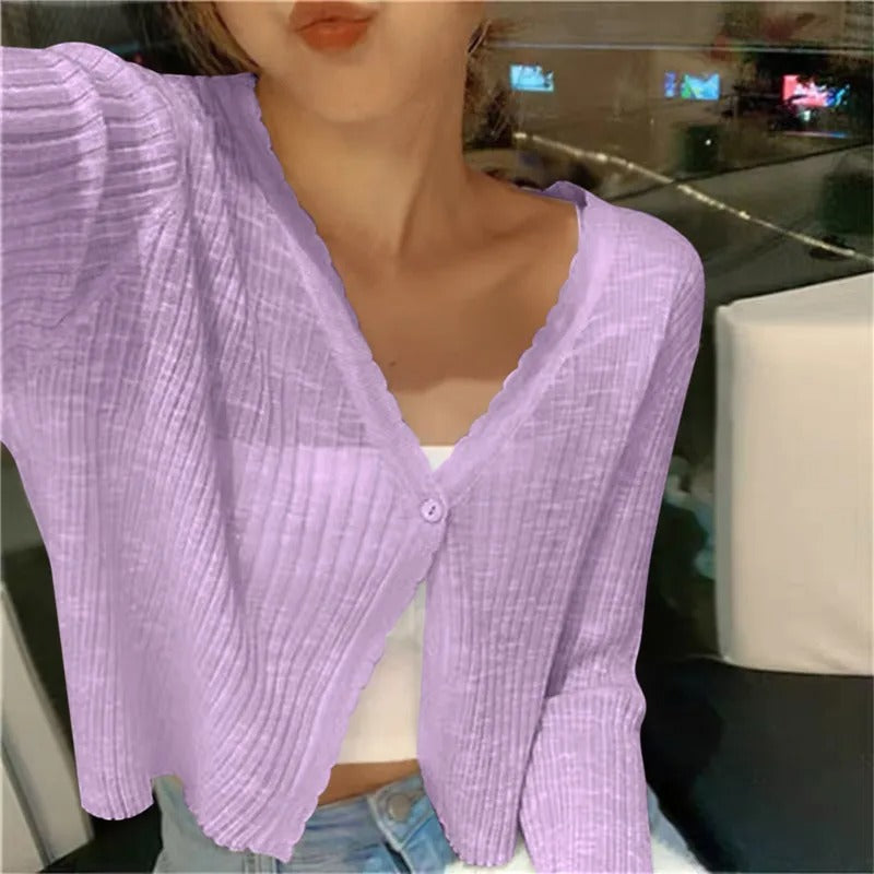 Women's Lightweight Ribbed Knit Button-Up Cardigan