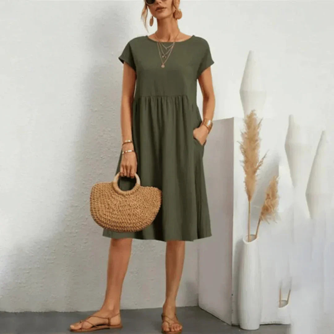 Women's Loose Midi Dress with Pockets