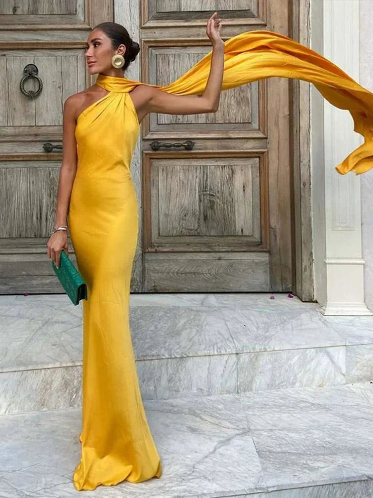 Verna - Women's One-Shoulder Satin Maxi Evening Dress - photo 5