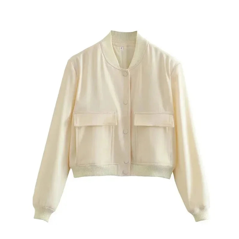 Blazer bomber para mujer con bolsillos delanteros