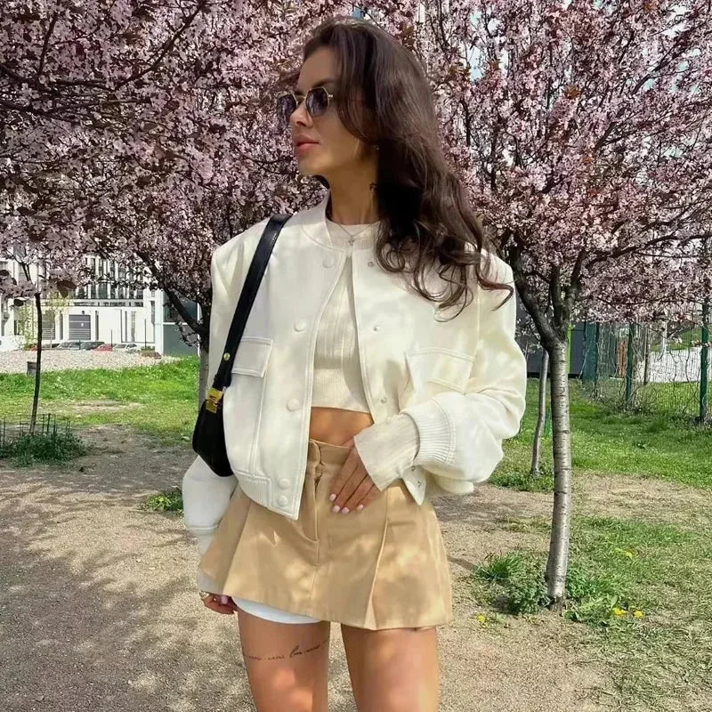 Blazer bomber para mujer con bolsillos delanteros