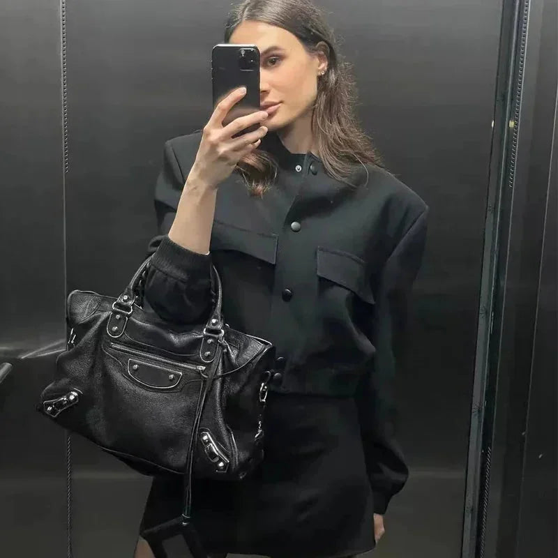Blazer bomber para mujer con bolsillos delanteros