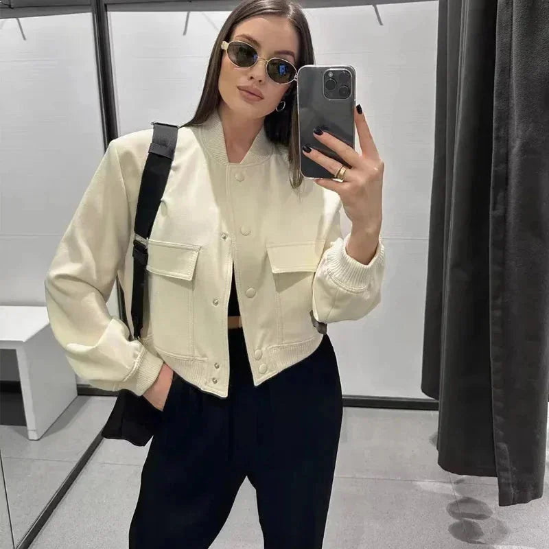 Blazer bomber para mujer con bolsillos delanteros