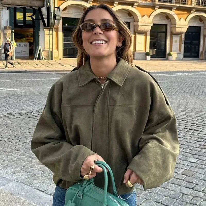 Blazer bomber oversize da donna con cerniera