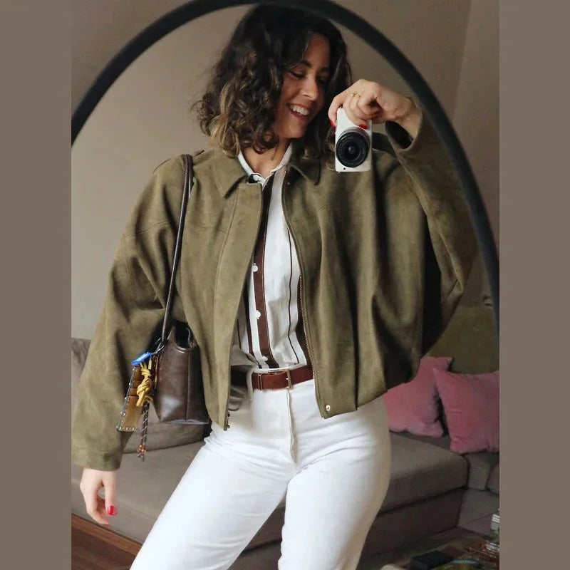 Blazer bomber oversize da donna con cerniera