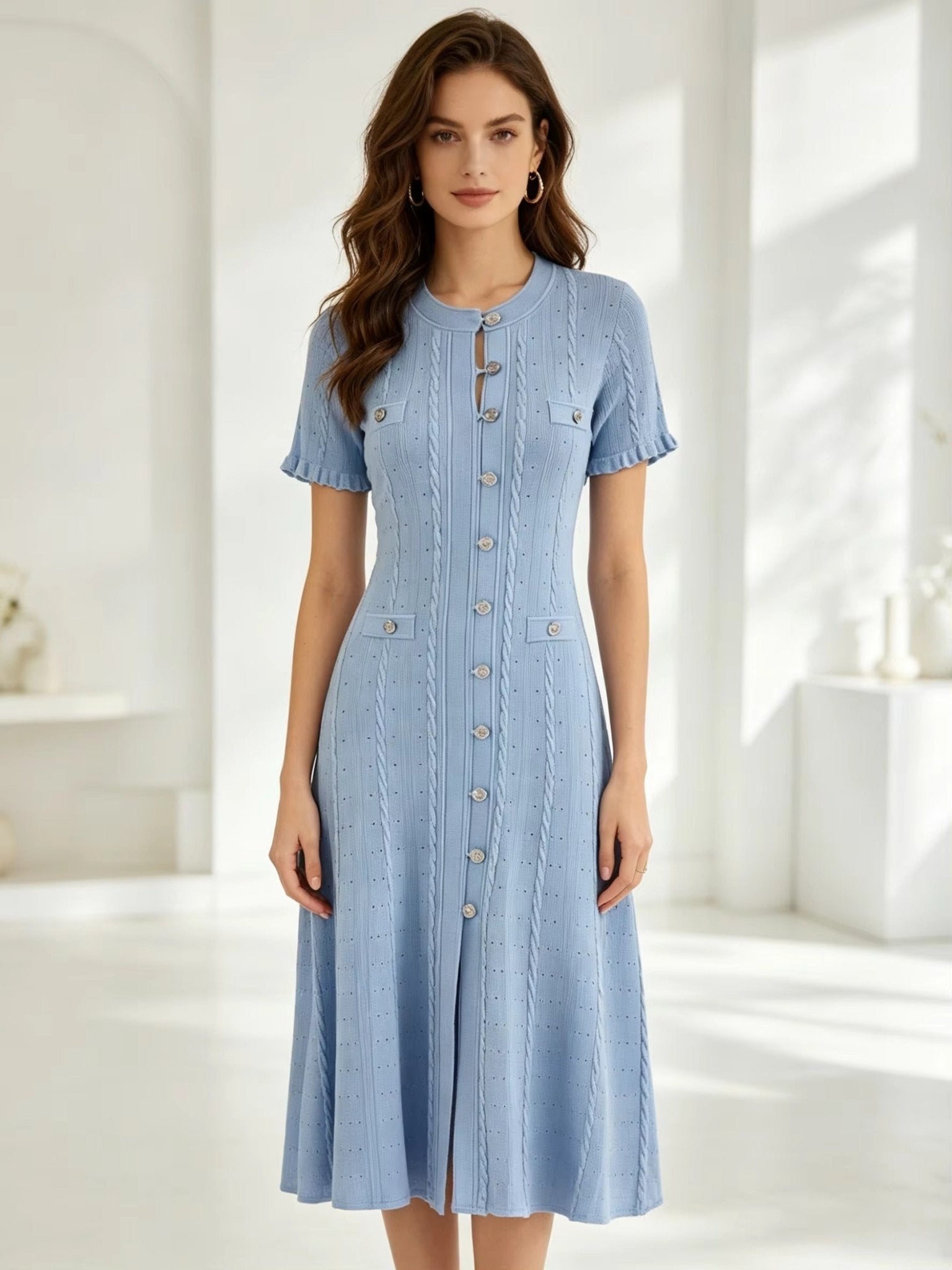 Victoria - Women's Midi Dress in Knit with Button Front - photo 5