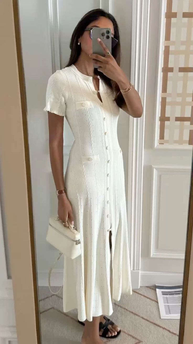 Victoria - Women's Midi Dress in Knit with Button Front - photo 7