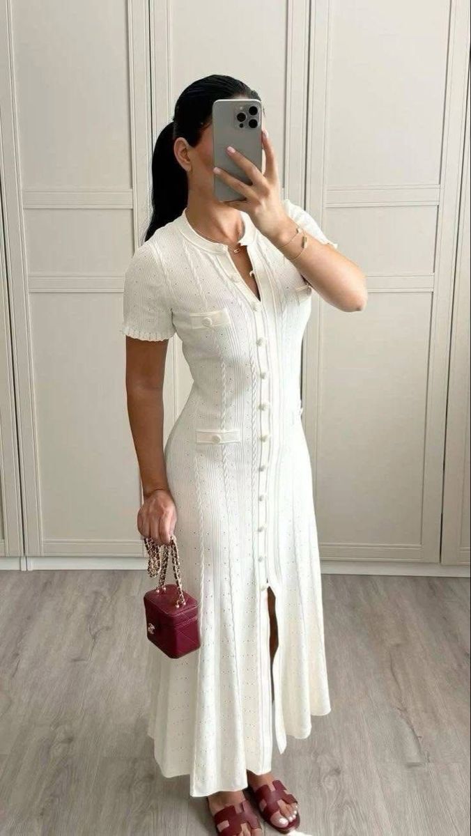 Victoria - Women's Midi Dress in Knit with Button Front - photo 8