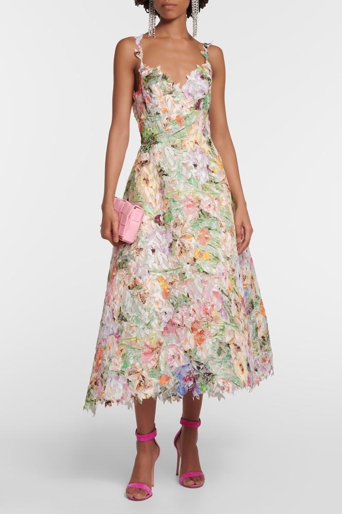 Bellarose - Women's Floral Embroidered Lace Midi Dress Elegant & Romantic Summer Outfit