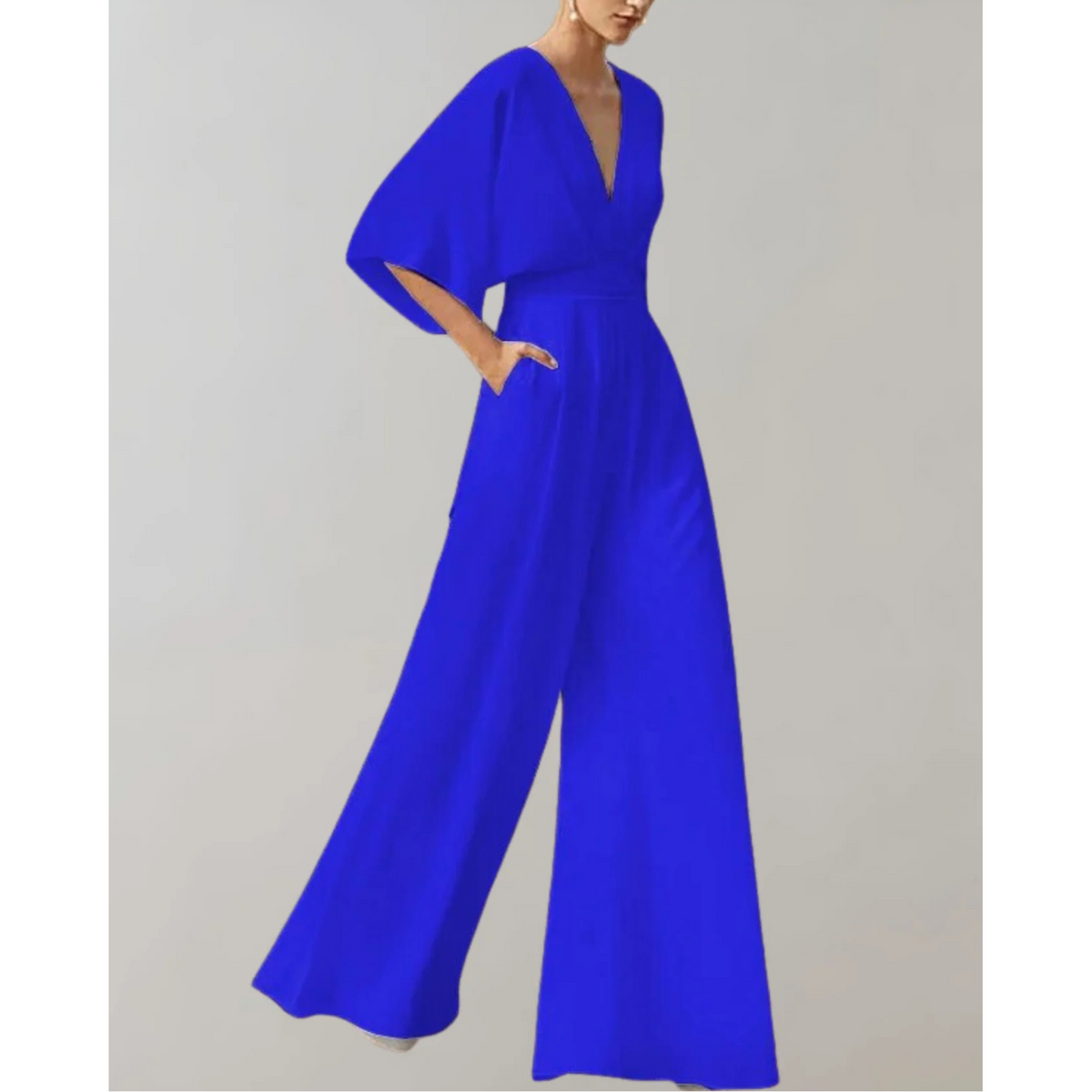 Cassandra - Women's Relaxed Wide Jumpsuit with a V Neck
