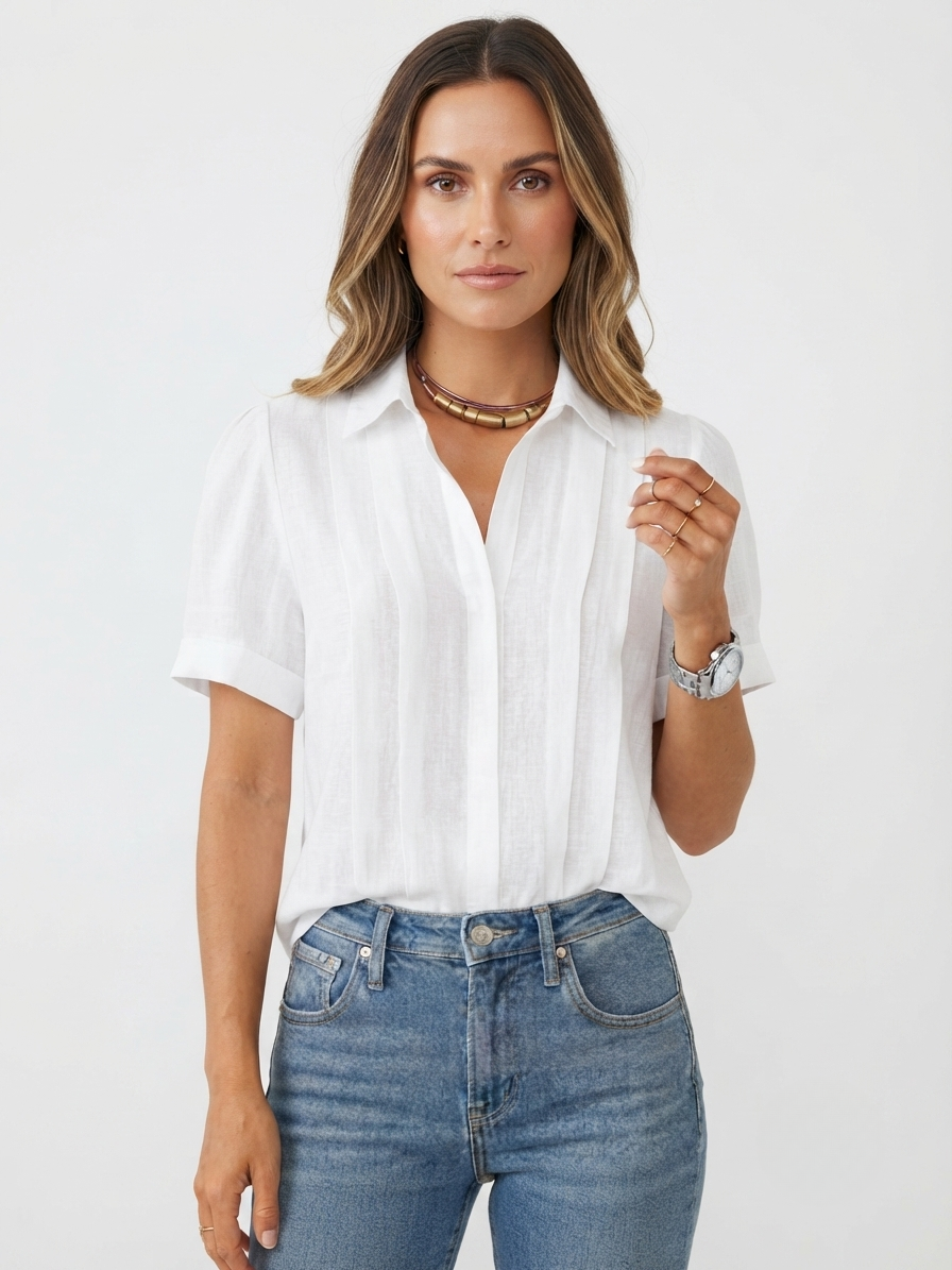 Wilhelmina - Women's Pleated Linen Blouse - photo 1