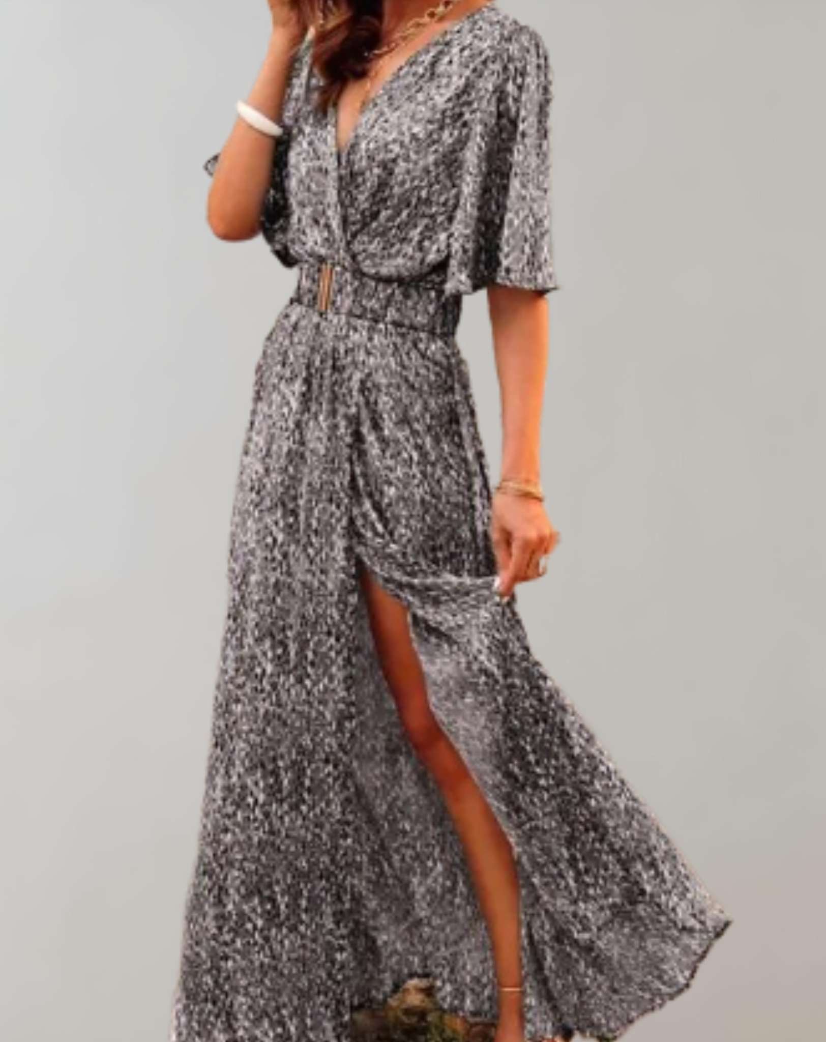 Charlene - Women's Printed Maxi Dress with Short Sleeves