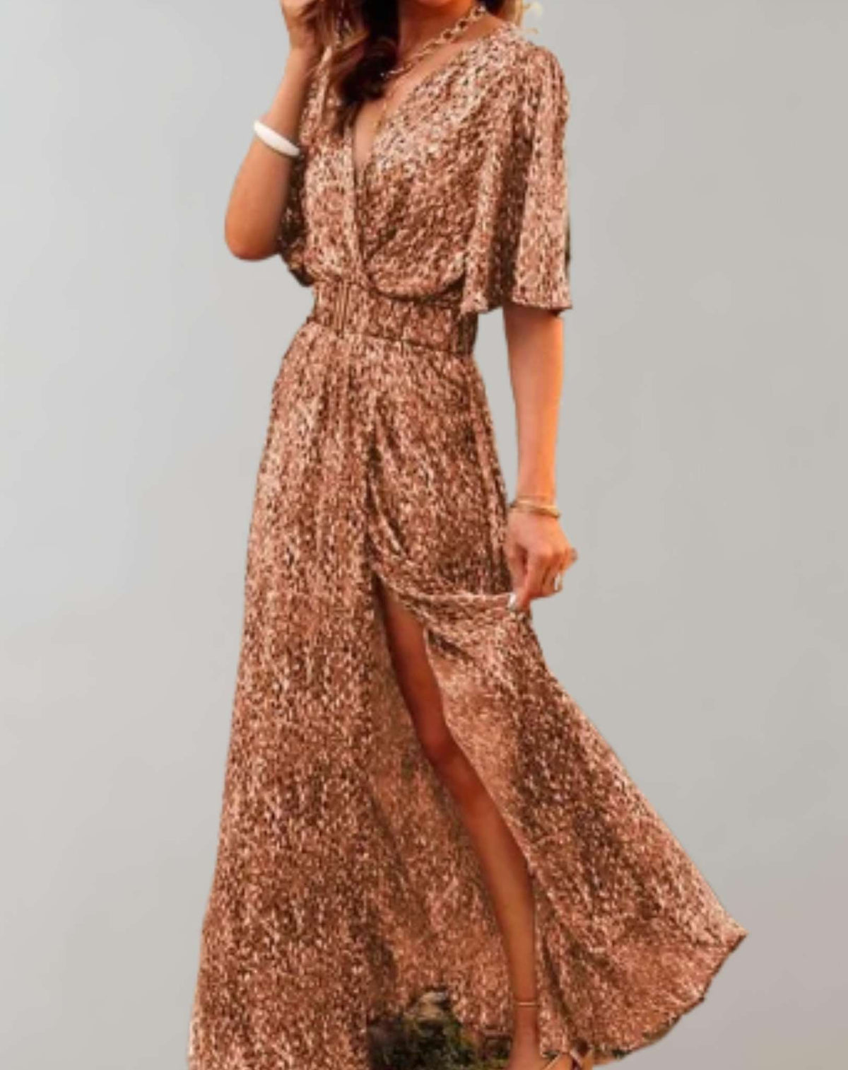 Charlene - Women's Printed Maxi Dress with Short Sleeves