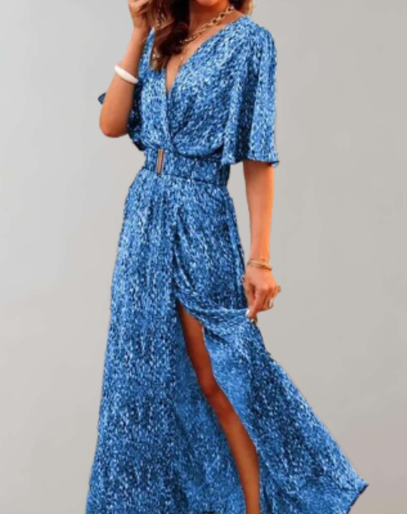 Charlene - Women's Printed Maxi Dress with Short Sleeves