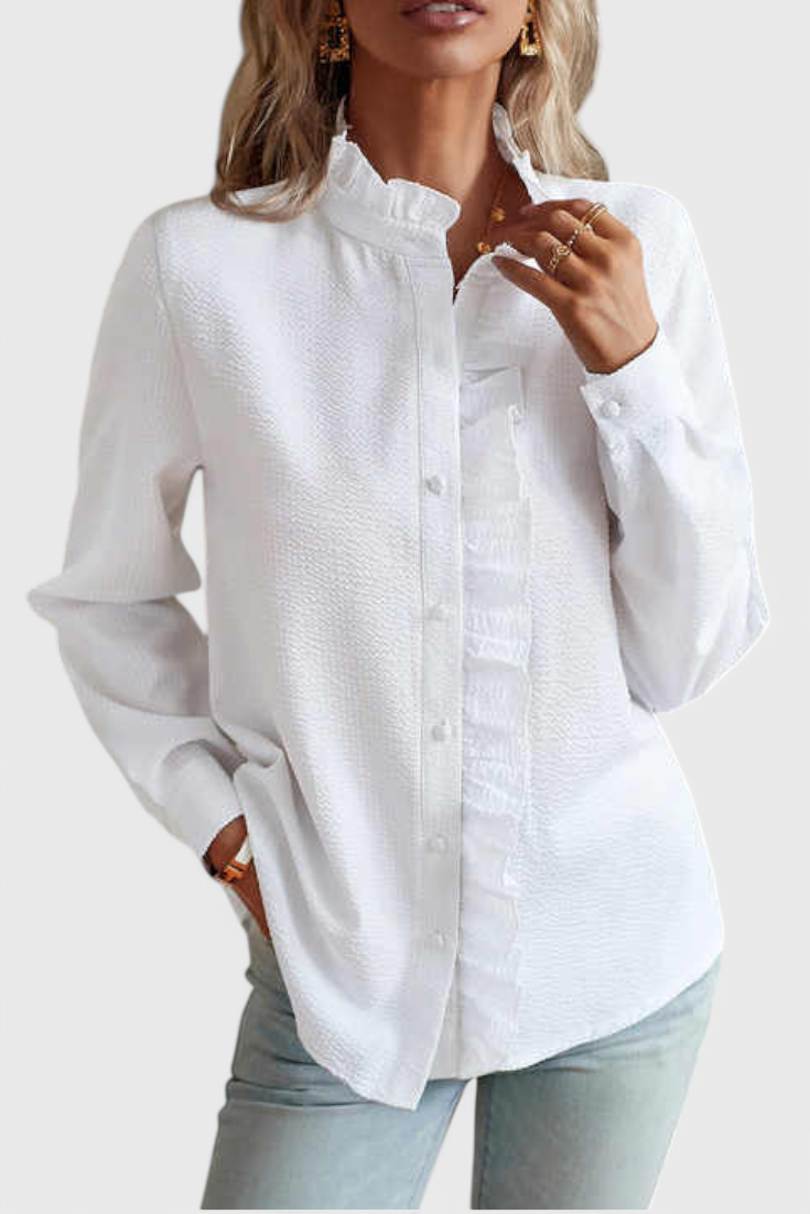 Women's Striped Shirt with Ruffle Placket