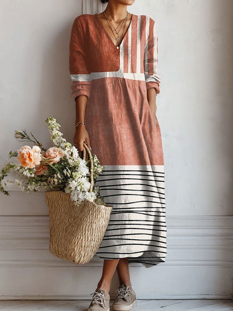 Ulrike - Women's Colour Block Shift Dress with Three-Quarter Sleeves