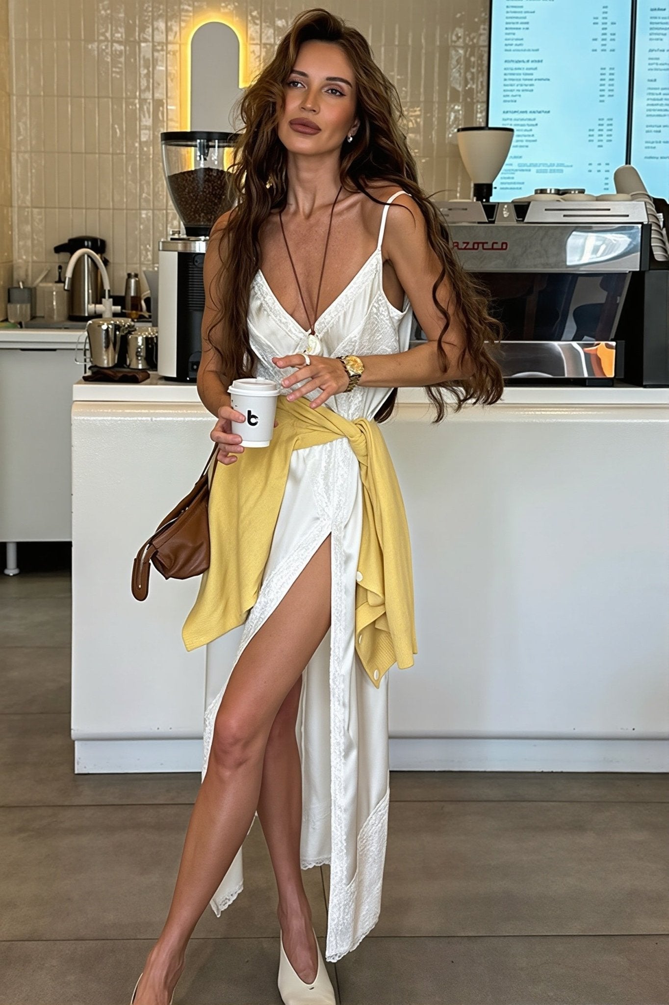 Carol - Vestido midi de satén para mujer, ideal para invitadas de boda, con ribete de encaje