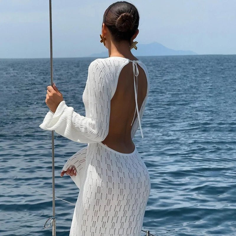 Maureen – Robe en maille blanche dos nu pour femme