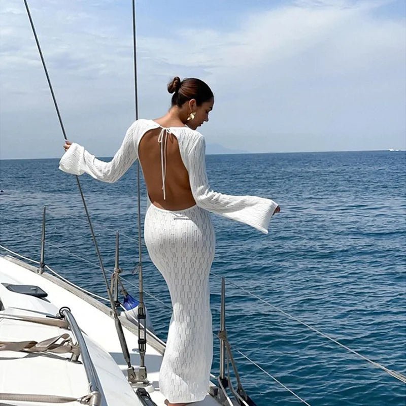 Maureen – Robe en maille blanche dos nu pour femme