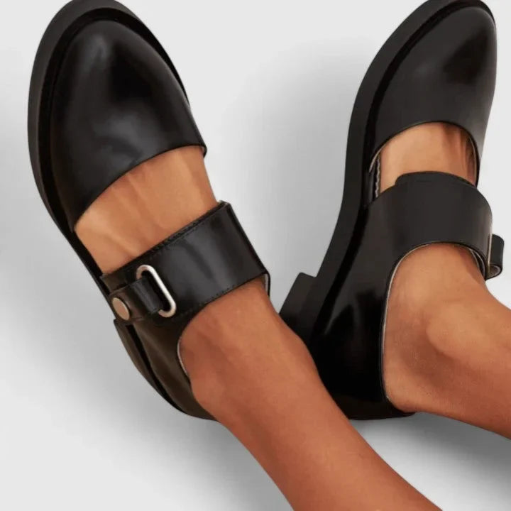 Perrine - Women's Patent Mary Jane Flats with Wide Strap