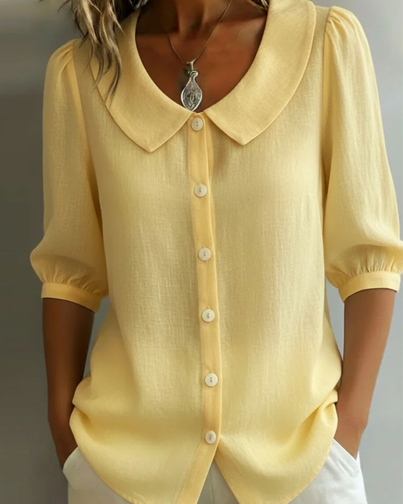 Odessa - Women's Relaxed Blouse in Peter Pan Collar 3/4 Sleeve - photo 2