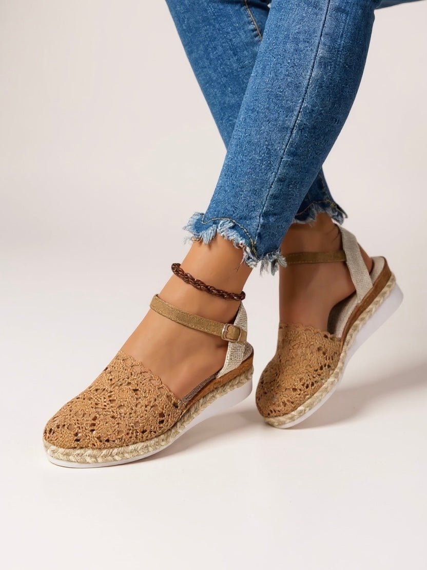 Women's Boho Crochet Espadrille Flatform Sandals in Brown