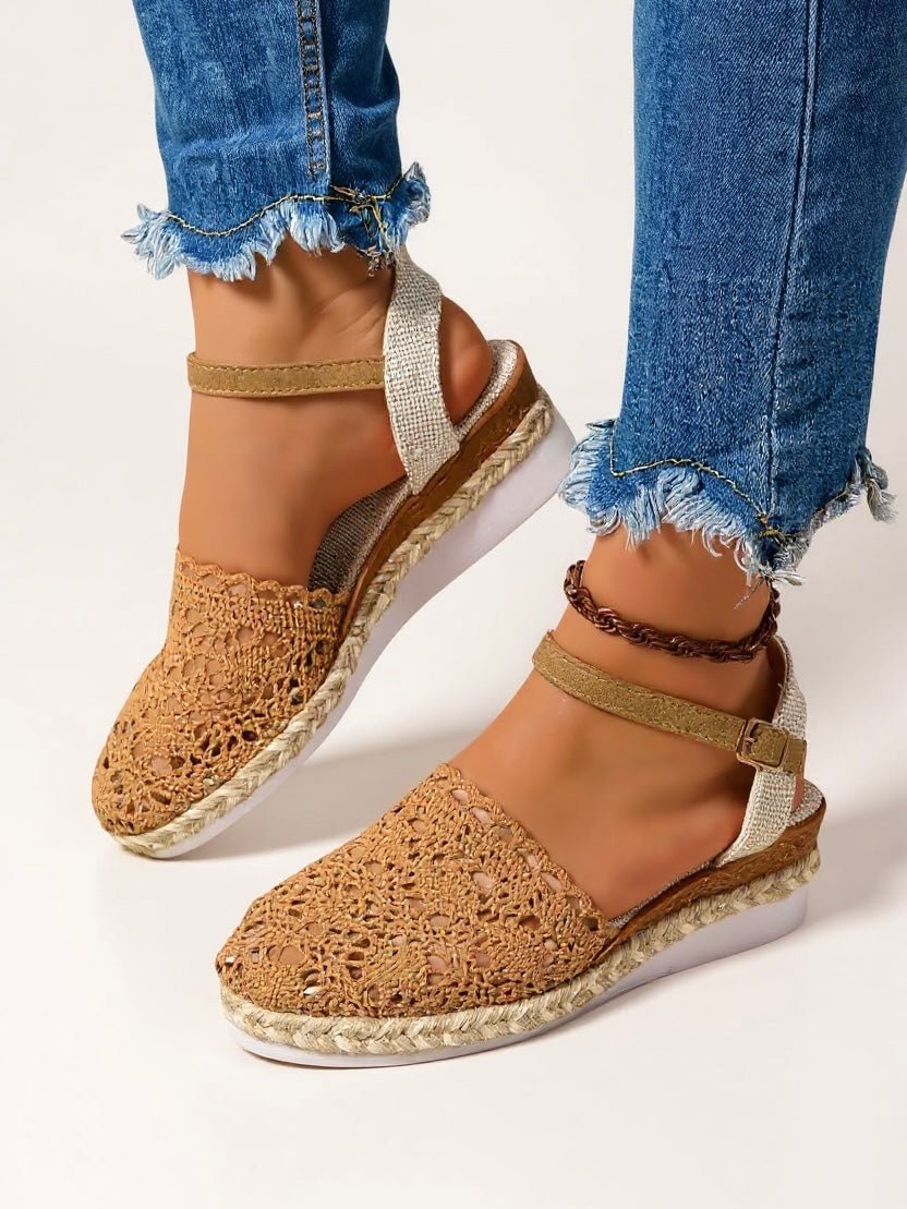 Victoria - Sandali espadrillas con plateau da donna, stile boho, all'uncinetto