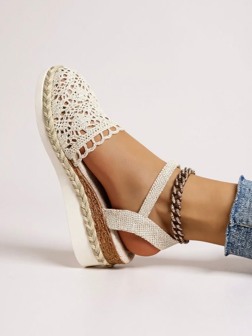 Victoria - Sandali espadrillas con plateau da donna, stile boho, all'uncinetto
