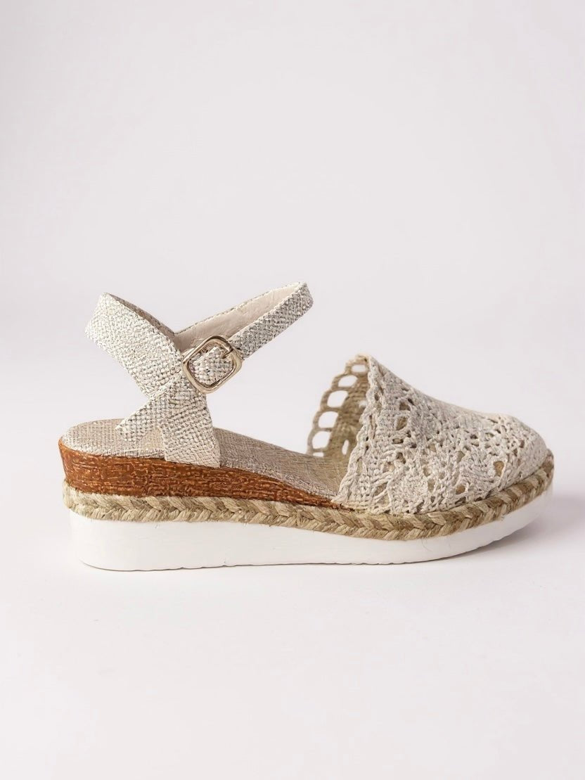 Victoria - Sandali espadrillas con plateau da donna, stile boho, all'uncinetto