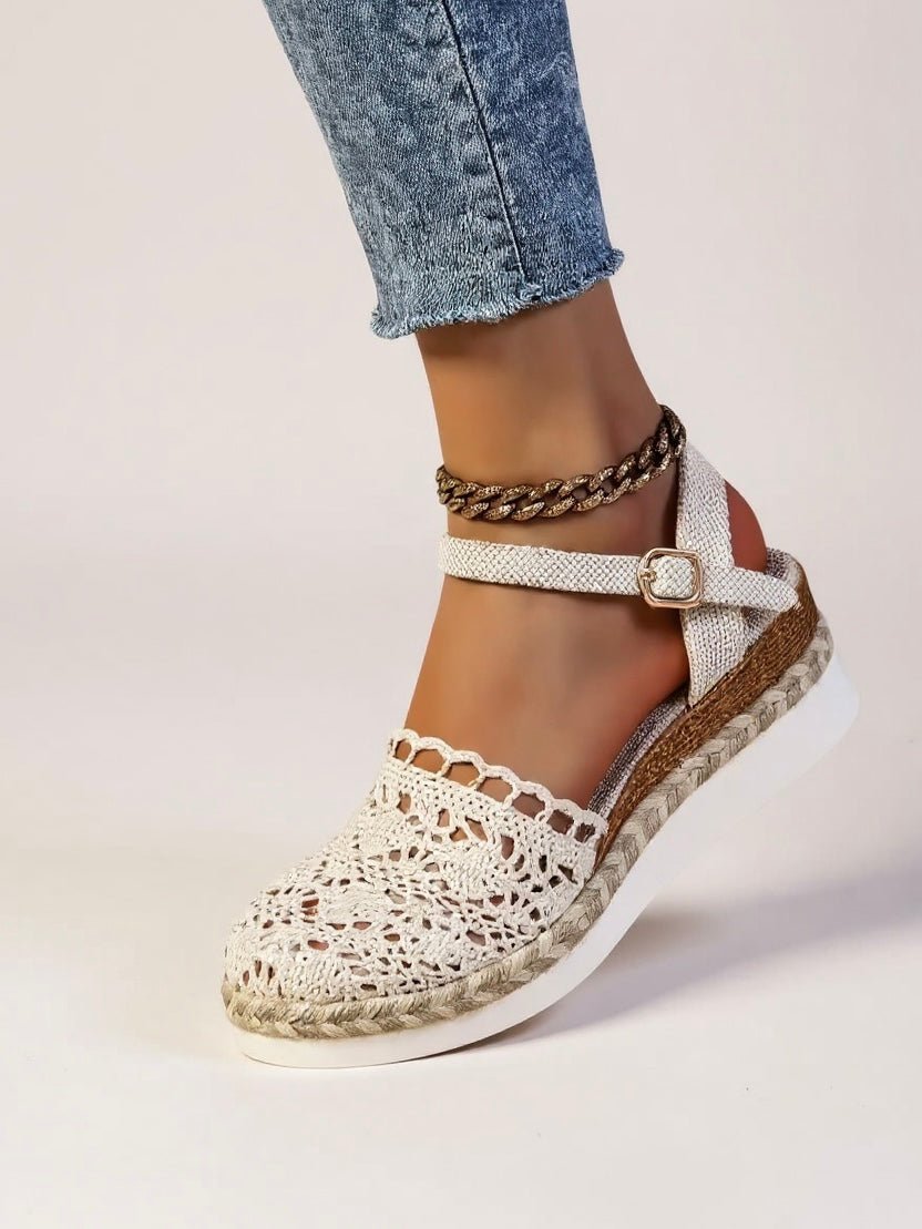 Victoria - Sandali espadrillas con plateau da donna, stile boho, all'uncinetto