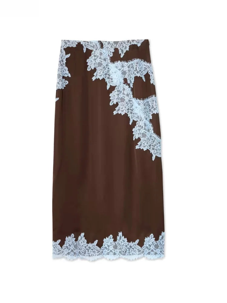 Caitriona - Women's Lace Panel Maxi Dress with Halter Neck