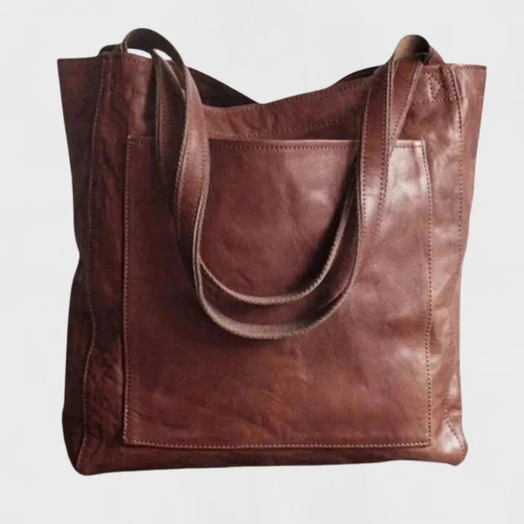 Eirlys - Women's Leather Tote Bag with Front Pockets