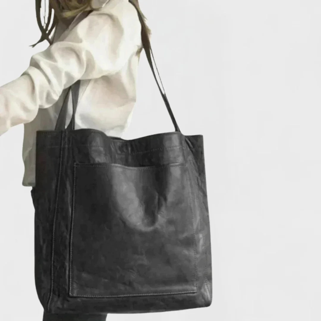 Eirlys - Women's Leather Tote Bag with Front Pockets