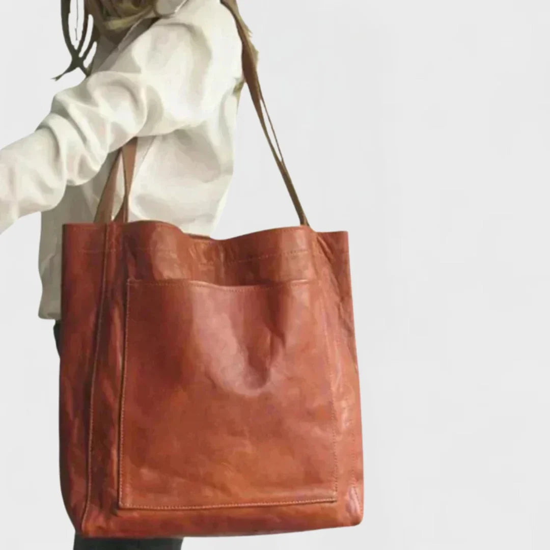 Eirlys - Women's Leather Tote Bag with Front Pockets