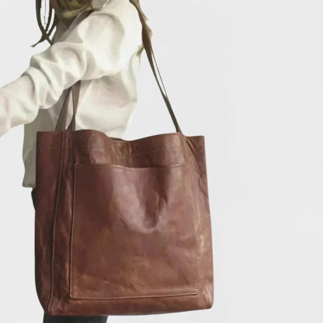 Eirlys - Women's Leather Tote Bag with Front Pockets