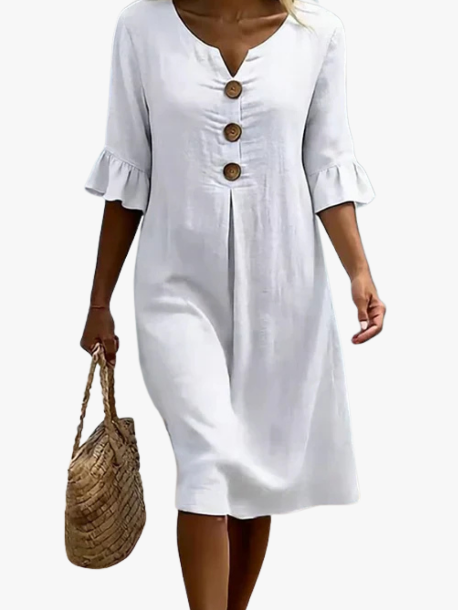 Becca - Vestido midi de mujer con botones delanteros y mangas con volantes