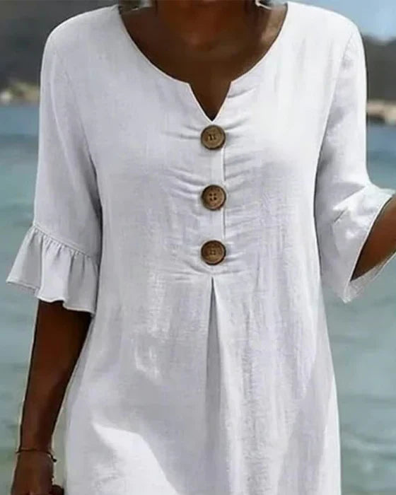 Becca - Vestido midi de mujer con botones delanteros y mangas con volantes
