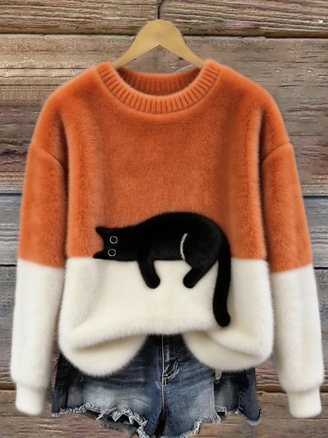 Opal - Women's Relaxed Sweater in Cat Print - photo 1