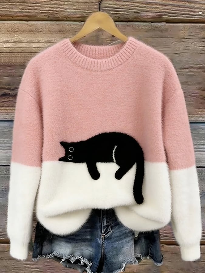 Opal - Women's Relaxed Sweater in Cat Print - photo 2