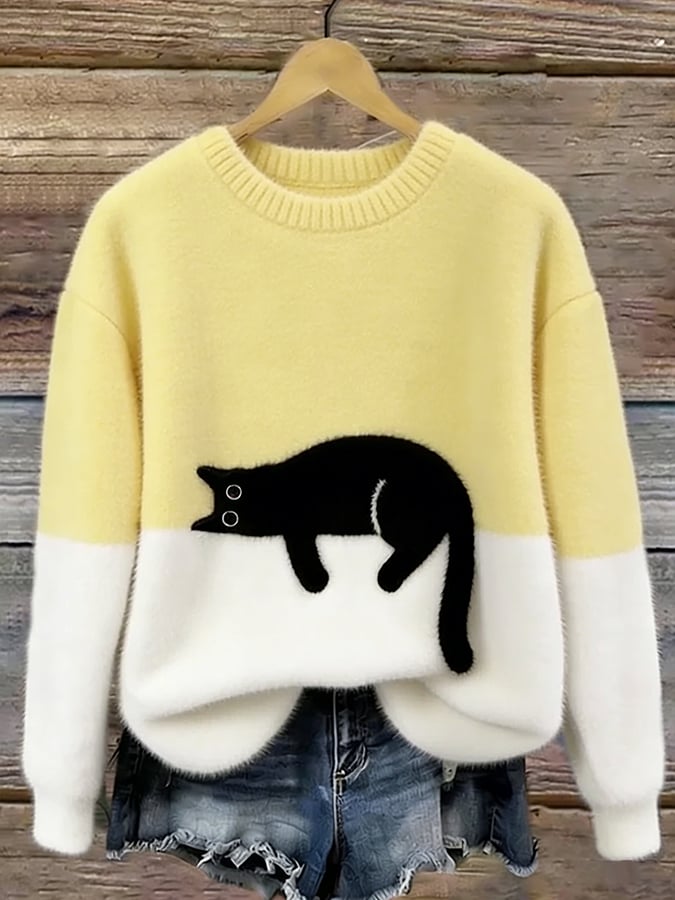 Opal - Women's Relaxed Sweater in Cat Print - photo 5