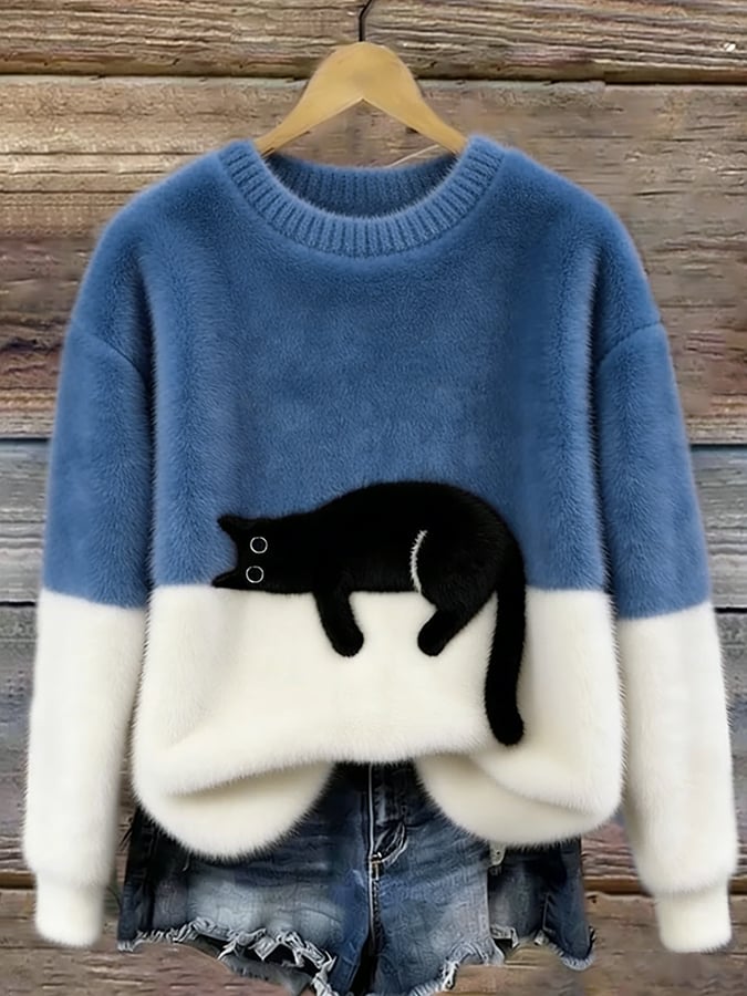 Opal - Women's Relaxed Sweater in Cat Print - photo 7
