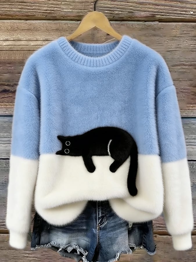 Opal - Women's Relaxed Sweater in Cat Print - photo 8
