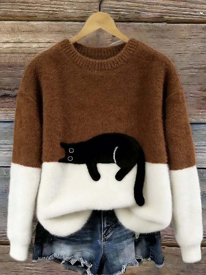 Opal - Women's Relaxed Sweater in Cat Print - photo 9