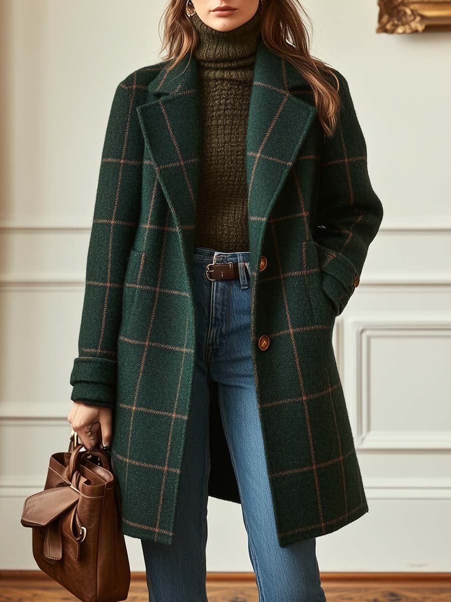 Adrienne - Women's Long Coat in Classic Check - photo 1